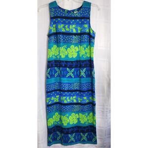 Kathie Lee Maxi‎ Dress Womens 6 Blue Green Floral Hawaiian Tropical Sleeveless